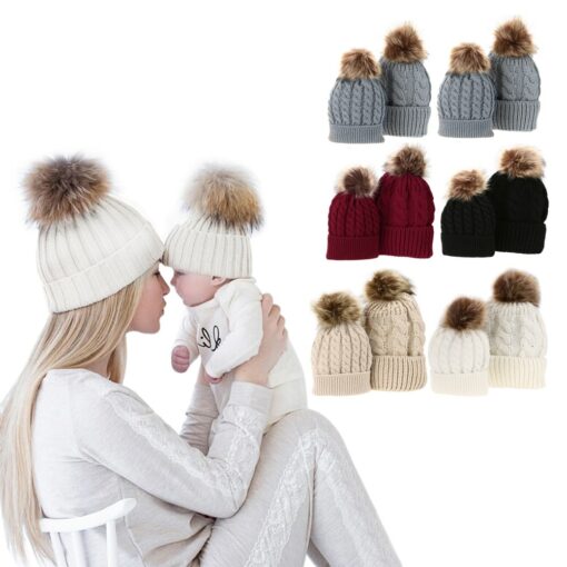 Mom And Baby Matching Pom Pom Hats