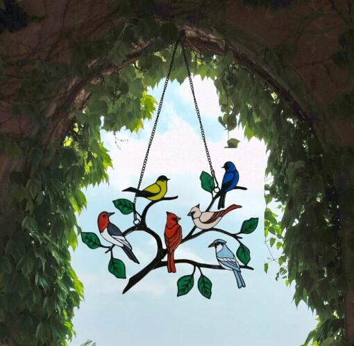 Birds Stained Window Panel Hangings