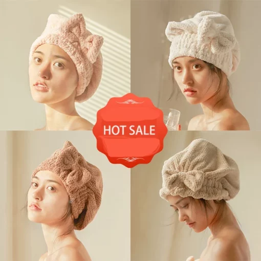 Coral Velvet Cute Bow Bath Cap