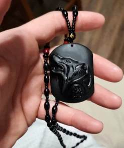 Save a wolf Obsidian Necklace