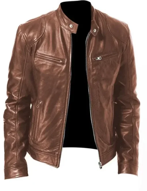 Biker Casual Zipper Leather Jacket - Image 12