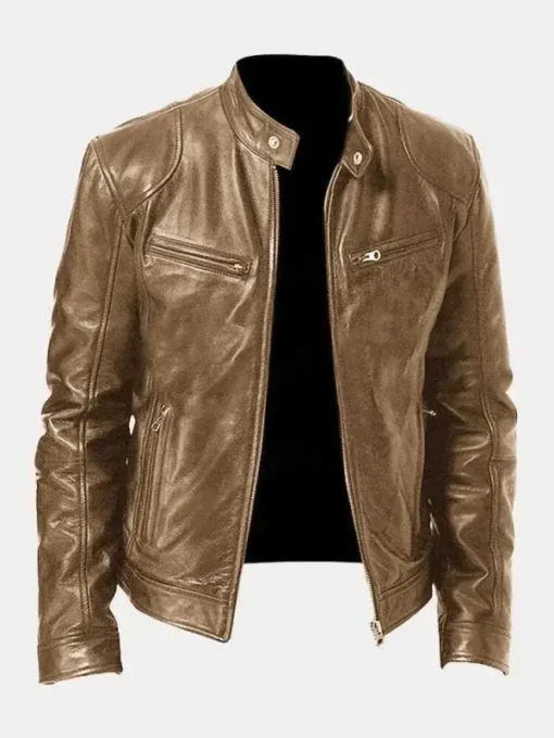 Biker Casual Zipper Leather Jacket - Image 5