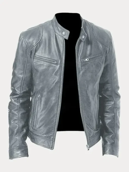 Biker Casual Zipper Leather Jacket - Image 7